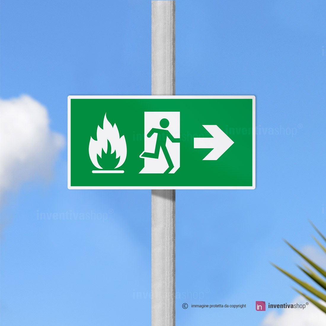 150 x 150 mm Cartello Lancia antincendio, fotoluminescente, plastica, ISO 7010