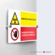  Cartello alluminio su parete con distanziatori: Pericolo radiazioni, vietato l'ingresso ai non autorizzati