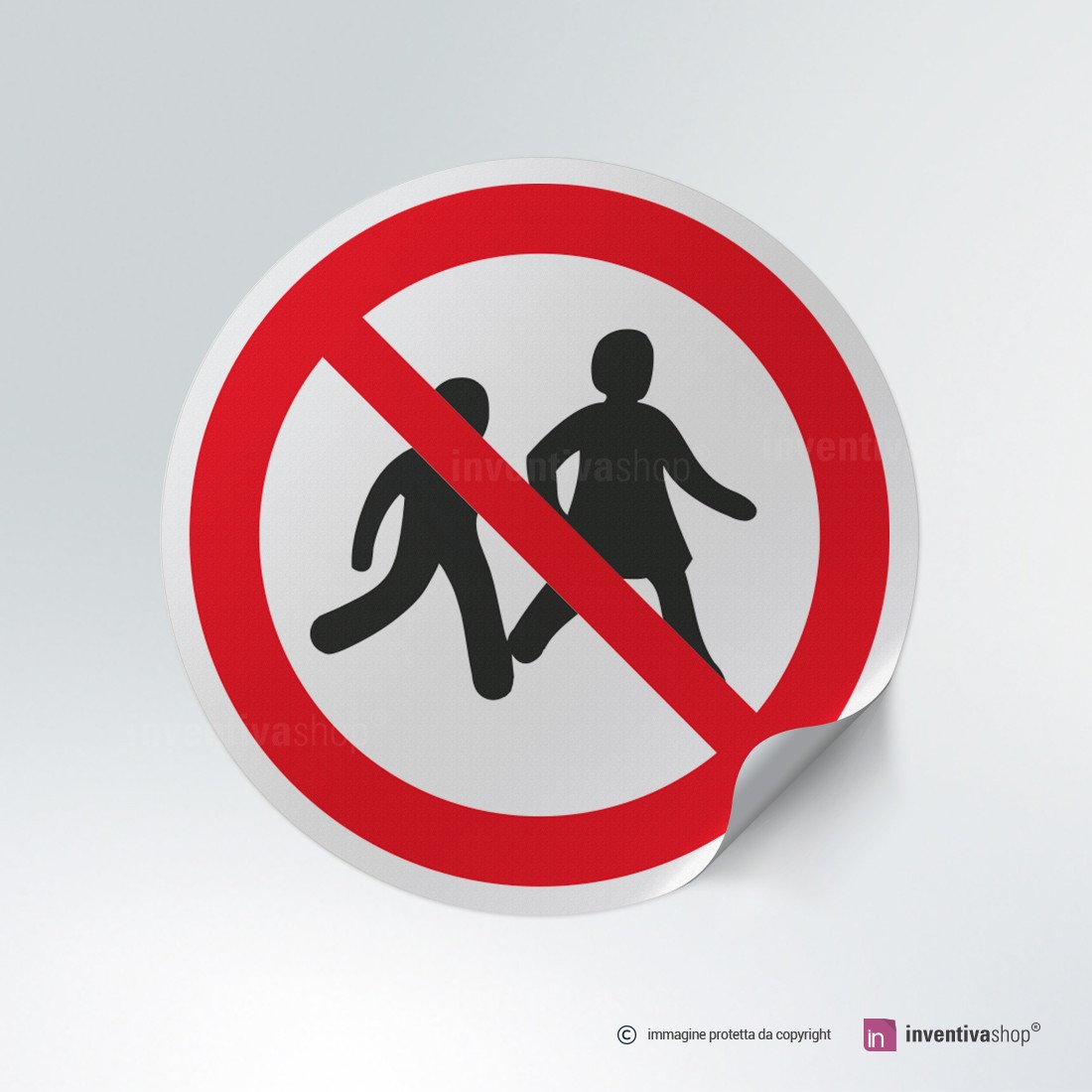 Cartello Di Divieto 'No Children' - Adesivo In Vinile 200x200 Mm, Conforme ISO 7010, Per Aree Di Lavoro