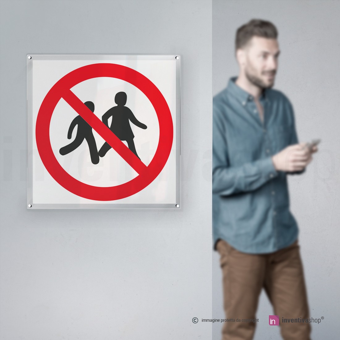 Cartello vietato entrare i genitori per i loro figli si attacca – 15 x 20 cm, 30 x 20 cm e 45 x 30 cm – fori adesivo schiuma rigida in alluminio – s00106 C
