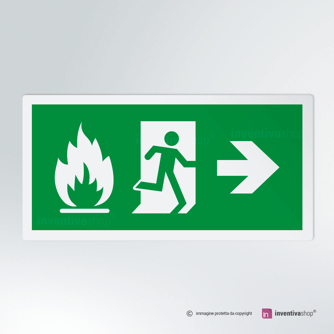 Vsafety - Cartello con freccia di uscita antincendio, 450 x 150 mm, 2 mm, in plastica rigida | Leroy Merlin