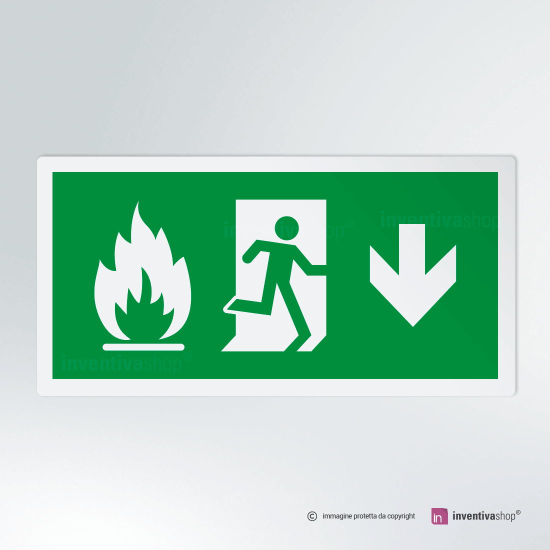 Vsafety - Cartello con scritta Fire Exit Freccia in basso, 300