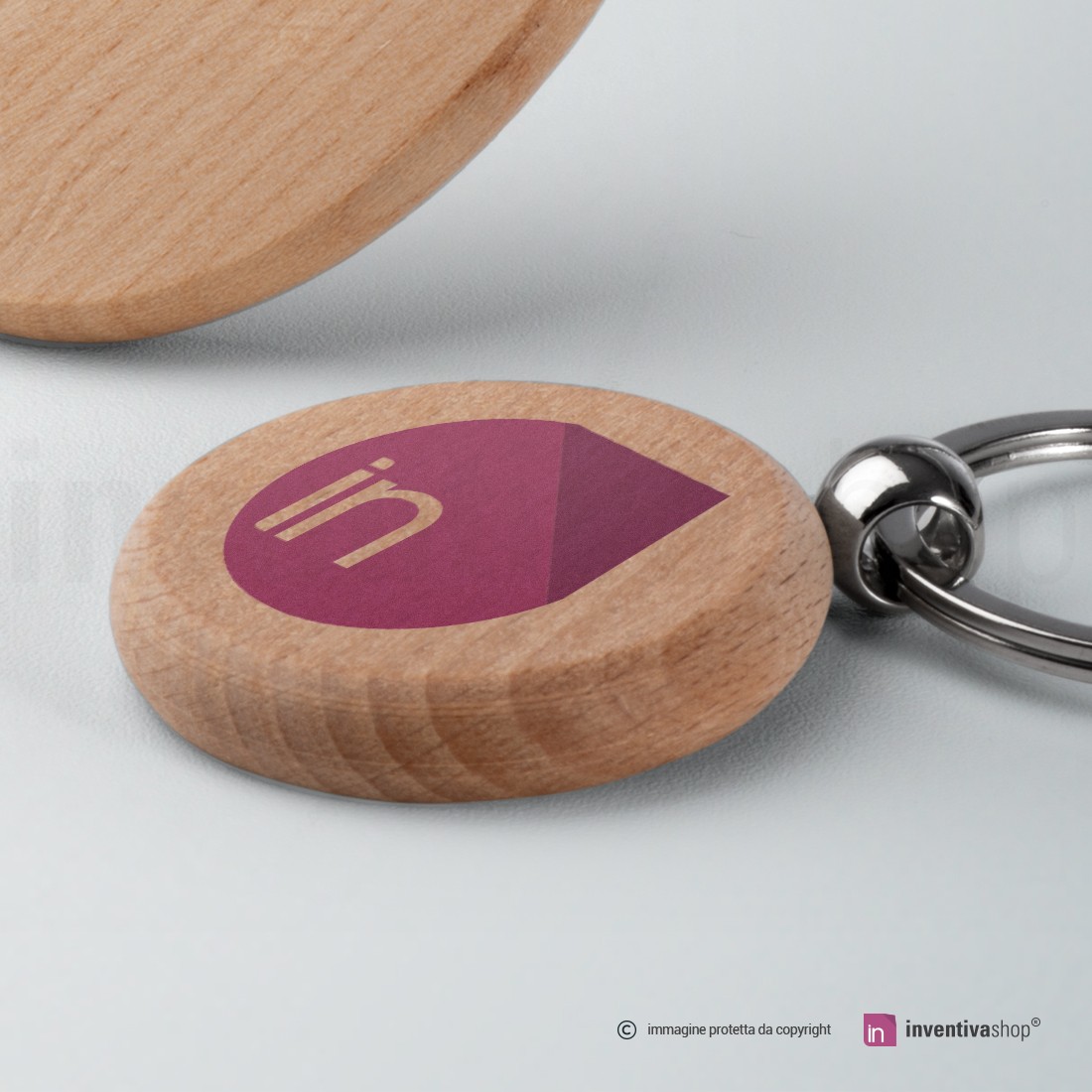 Portachiavi personalizzato in legno rotondo