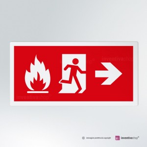 Cartello multi-materiale: Uscita d'emergenza incendio direzionale rettangolare 2-1