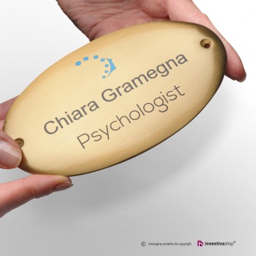 Targa fuoriporta in Ottone Cromato 13,5 x7 cm. con incisione personalizzata per casa ufficio azienda albergo