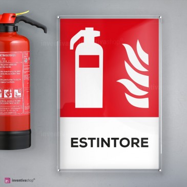 Cartello Estintore Glow In The Dark Vsafety – 75x200 Mm, Plastica Rigida, Conforme ISO 7010 - 5