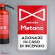 Cartello Plex: Azionare valvola metano in caso di incendio