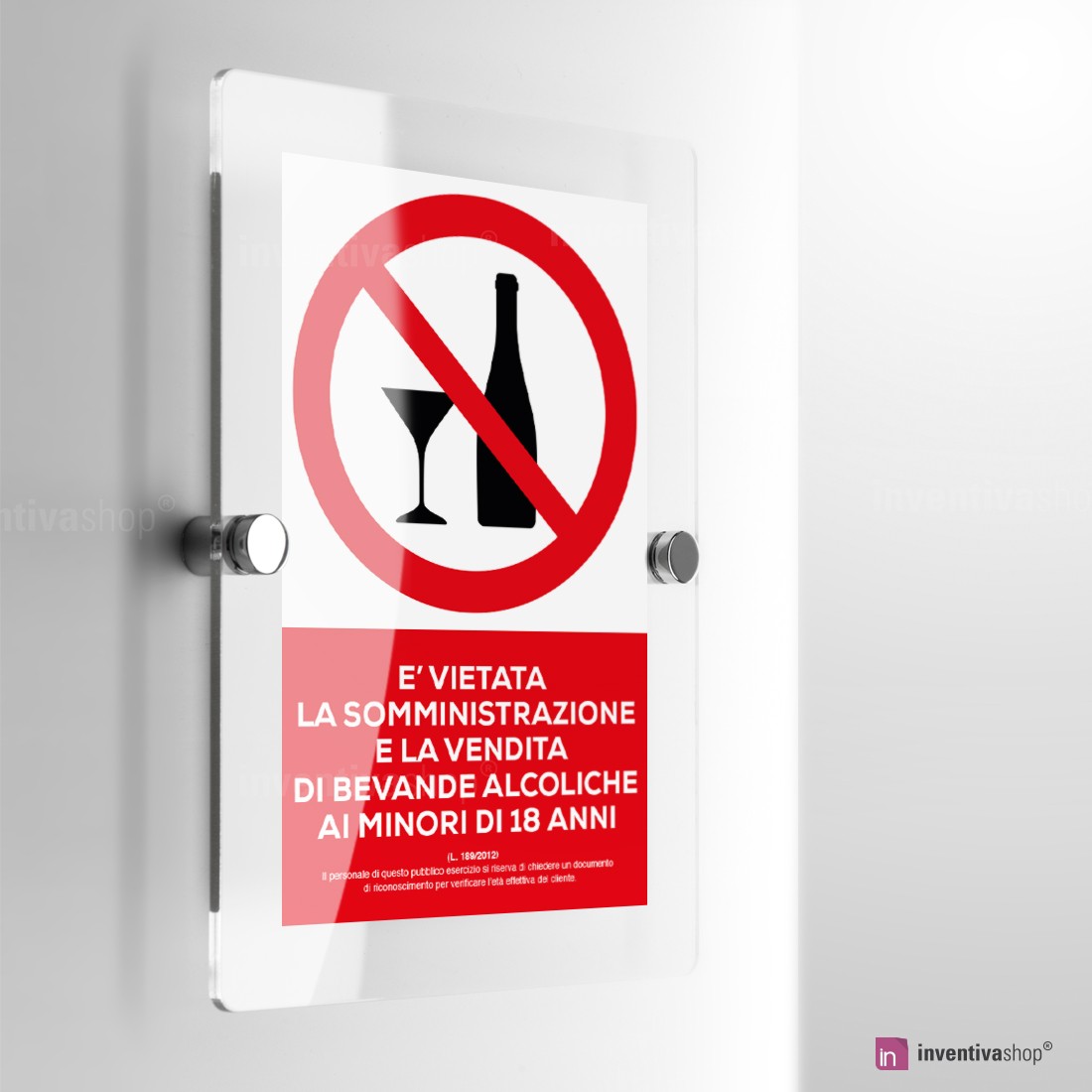 Cartello Plexiglass 'Vietato Alcolici Minori' Global - Targa Segnaletica 10x15cm Con Distanziatori