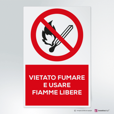 Cartello vietato fumare e usare fiamme libere