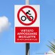 Cartello alluminio con supporto per palo zincato: vietato appoggiare biciclette
