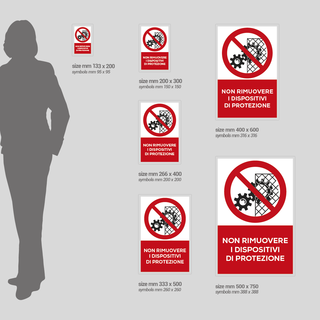 E' vietato rimuovere i dispositivi e le protezioni di sicurezza - A - Alluminio 350x125 mm