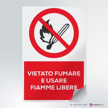 Cartello fumo, luce aperta e fuoco vietato. in alluminio/Dibond 140 x 200 mm – 3 mm di spessore