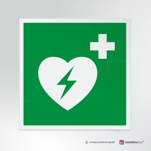 Cartello multi-materiale: Defibrillatore d'emergenza E010