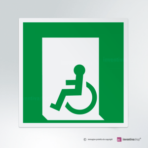 Cartello multi-materiale: Uscita d'emergenza disabili E026-E030