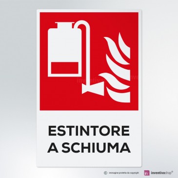 Cartello Estintore VSafety 11003AJ-R - Schiuma Spray ID, Plastica Rigida 100x280 Mm, Norme EN ISO 7010 - 2