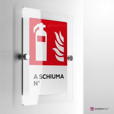 Cartello Estintore VSafety 11003AJ-R - Schiuma Spray ID, Plastica Rigida, 100x280 Mm, Conforme EN ISO 7010, Con Adesivi