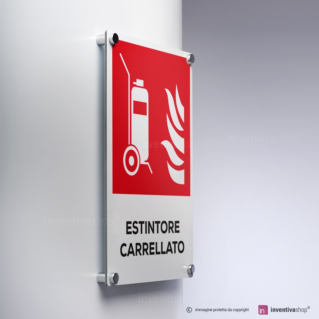 Cartello Estintore 100x100 Mm – Segnaletica Di Sicurezza In PVC Rigido Bianco Lucido