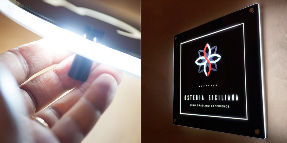 Targhe luminose per ristorante: print led a parete